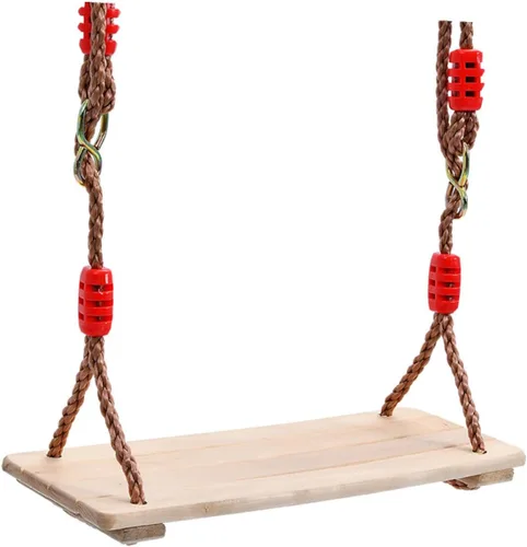 Vista 2 de Juego de columpios de madera con asiento antideslizante y cuerda de nailon grueso para adultos, columpio colgante para interiores y exteriores