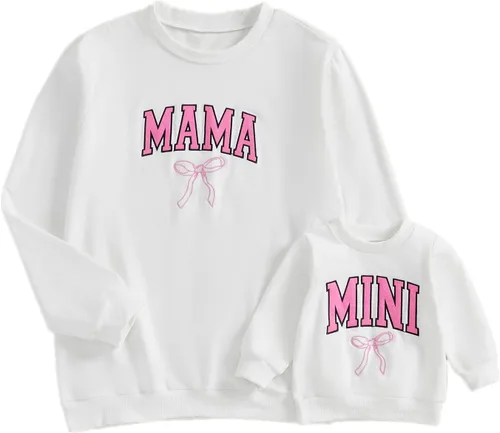 Vista 13 de Mommy and Me - Conjunto familiar de manga larga con cuello redondo y estampado de letras Rosado Rojo