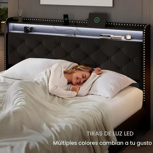 Vista 7 de LARMACE Base de cama tamaño King con 4 cajones de almacenamiento, base de cama tapizada de terciopelo, plataforma King con luces LED y estación