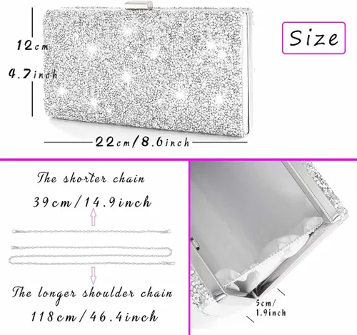 Vista 6 de ELABEST Glitter Evening Clutch Bag Rhinestone Two Side Handbag Crossbody Shoulder Purse Wedding Party for Women and Girls