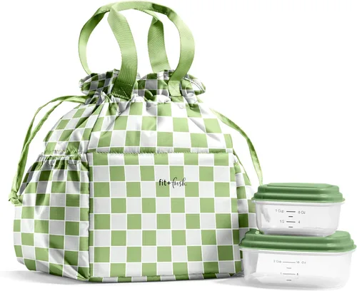 Vista 19 de Fit & Fresh Cromwell Bolsa de Almuerzo con Cordón para Mujeres, Juego Completo de Almuerzo con 2 Contenedores, Resistente a las Manchas, Resistente
