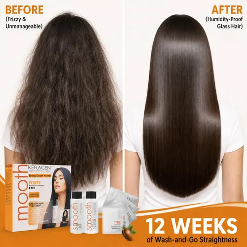 Vista 3 de KERAGEN - Tratamiento de queratina brasileña para alisar el cabello, kit Express Home Blowout, endereza y suaviza el encrespamiento, con tratamiento