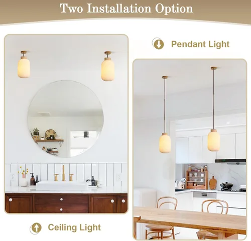 Vista 3 de Luces Colgantes Modernas de Mediados de Siglo para Isla de Cocina, Lámpara Colgante Grande de Vidrio Lechoso Acanalado, Accesorio de Iluminación