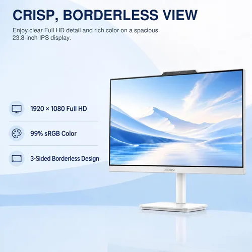 Vista 4 de Lenovo Computadora de escritorio A100 FHD de 24 pulgadas todo en uno CPU Intel Core i3 Core de 8 núcleos 16 GB de RAM, 512 GB SSD WiFi 6