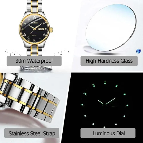 Vista 5 de OLEVS Reloj de lujo de acero inoxidable para mujer reloj de pulsera pequeño con fecha de día reloj analógico clásico de cuarzo para mujer pulsera