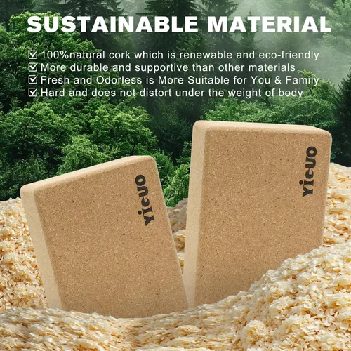 Vista 2 de YIGUO 2 Pack Cork Yoga Blocks Natural Eco-Friendly High Density Non-Slip Yoga Blocks for Women & Men 9x6x3 Inches for Yoga, Pilates, Stretching