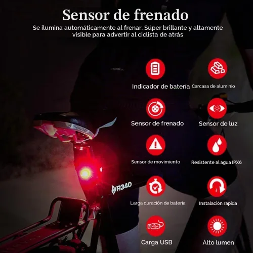 Vista 2 de G Keni Luz trasera inteligente para bicicleta, luces traseras con detección de freno, encendido/apagado automático, impermeable, recargable por USB