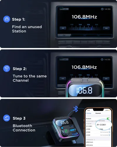 Vista 6 de JOYROOM 81W Bluetooth 6.0 Adaptador de coche Transmisor de radio FM inalámbrico [PD45W & QC36W] Fast Charge, Dual Mics for Clear Call, HiFi Deep