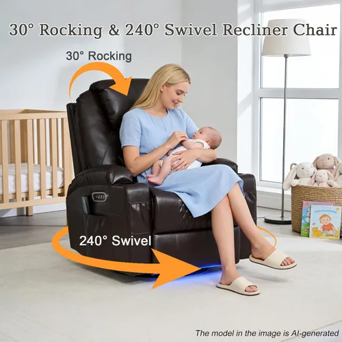 Vista 4 de AHMED Silla reclinable giratoria eléctrica con masaje y calor para adultos Marrón