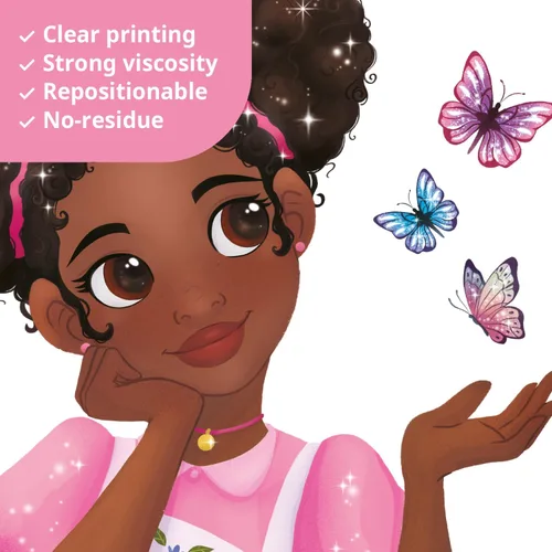 Vista 4 de DECOWALL SG2-2315 Pegatinas de Pared Black Girl Magic Calcomanías Dormitorio de Niñas Mariposa Habitación de Niños Arte Decoraciones para Niños