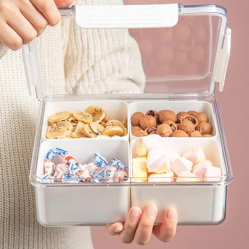 Vista 15 de Paquete de 3 Cajas Snackle Divididas Bandeja para Servir Verduras con Tapa Conservador de Ensaladas con 4 Cajas Removibles Contenedores