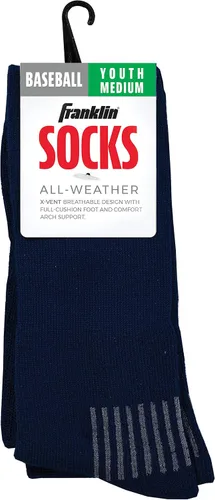 Vista 6 de Franklin Sports Calcetines de béisbol y sóftbol juveniles, calcetines deportivos altos para niños y niñas, tallas juveniles