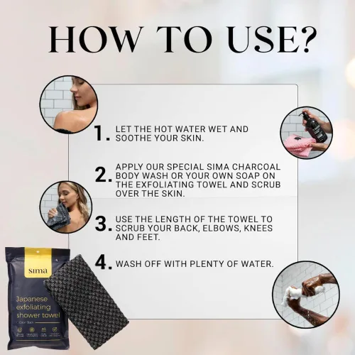 Vista 6 de Toalla exfoliante para la cara y el cuerpo - Toalla exfoliante japonesa con fibras hexagonales, exfoliante corporal con 2 lados para frotar y lavar