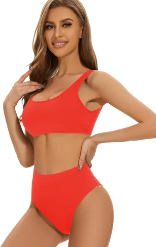 Vista 5 de Traje de baño deportivo de dos piezas con cuello en U para mujer