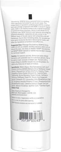 Vista 2 de NOW Solutions, Loción de liposomas de glucosamina, MSM y árnica, 8 onzas líquidas