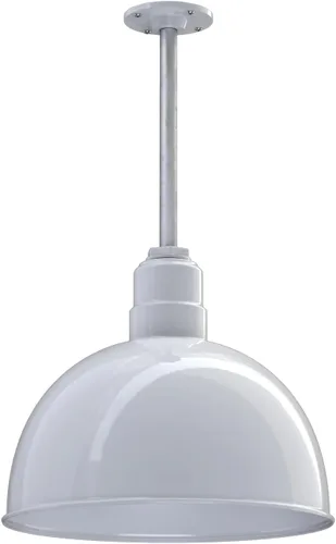 Vista 70 de Steel Lighting Co. Colgante de cuenco rosa Lámpara montada en el techo Cúpula de 15 pulgadas vástago de 12 pulgadas Estilo granero de acero