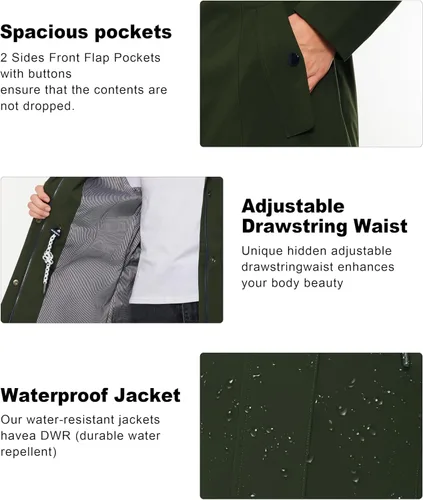 Vista 4 de ATLASLAVA Chaqueta impermeable para mujer, impermeable, larga, ligera, rompevientos, para exteriores