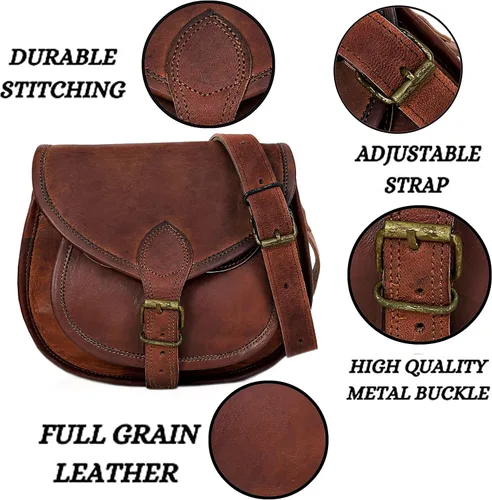 Vista 2 de C CUERO Bolso de cuero para mujer, bolso cruzado de cuero marrón genuino, bolso cruzado para mujer, bolso de viaje para el hombro, Marrón