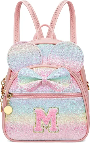 Vista 38 de KKXIU Mochilas Mini con Moño Inicial para Niñas y Mujeres, Linda Mochila Pequeña con Asa de Bolso, Regalos Personalizados para Niños, Arcoíris