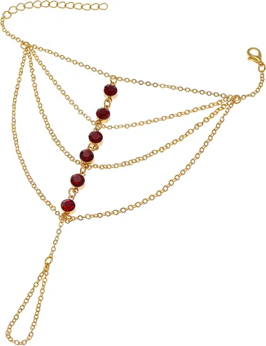 Vista 7 de Suyi Pulsera de anillo de dedo, arnés de mano, pulsera de cadena de diamantes de imitación, regalos para mujeres 2 piezas oro