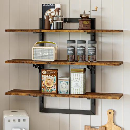 Vista 9 de Bestier - Estantes flotantes para pared, estantes de cocina de 32 pulgadas montados en la pared, estante de barra de café de 3 niveles con soportes