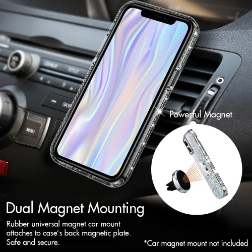 Vista 4 de Silverback Funda para iPhone 12, iPhone 12 Pro, funda con purpurina holográfica líquida móvil con soporte, funda protectora con soporte de anillo