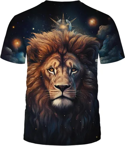 Vista 3 de Camiseta para hombre con estampado de león animal de la Vía Láctea