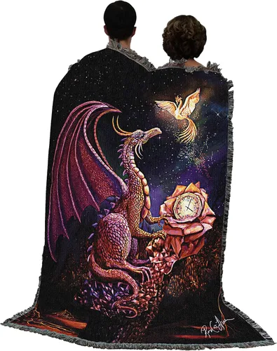 Vista 28 de Pure Country Weavers Rose Khan - Manta con diseño de dragón del tiempo de amatista tejida de algodón, hecha en los Estados Unidos (72 x 54 pulgadas)