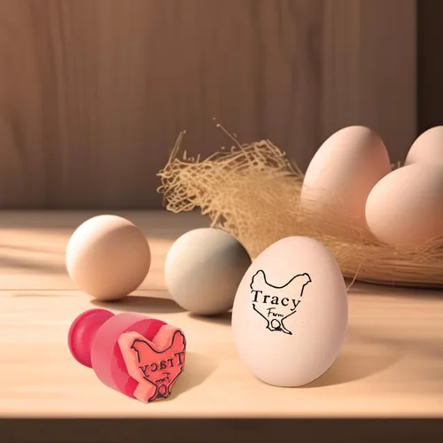 Vista 4 de KAINSY Sellos de huevos para huevos frescos, sello de huevo personalizado con almohadilla de tinta, sello de huevo de goma, diseños únicos