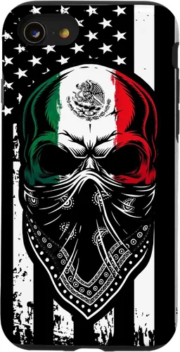 Vista 18 de Funda vintage para iPhone 17 con diseño de calavera mexicana de Estados Unidos y bandera mexicana del 4 de julio