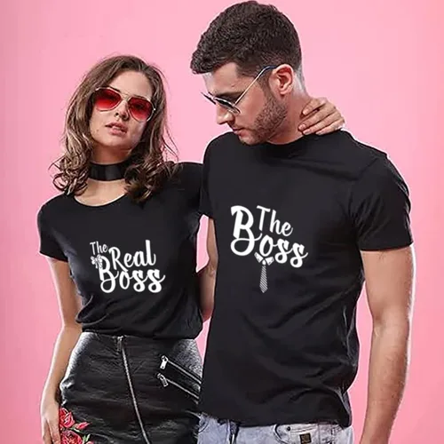 Vista 4 de Boss and Real Boss Matching Couple T-Shirt for Husband Wife,Pure Cotton Matching T-Shirt for LoverPack of 1 T-Shirt