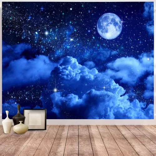 Vista 11 de Aidatain Tapiz de luna azul cielo nocturno nube creciente tapiz grande de 80 pulgadas 60 pulgadas 60 pulgadas de tela de franela temática de luz