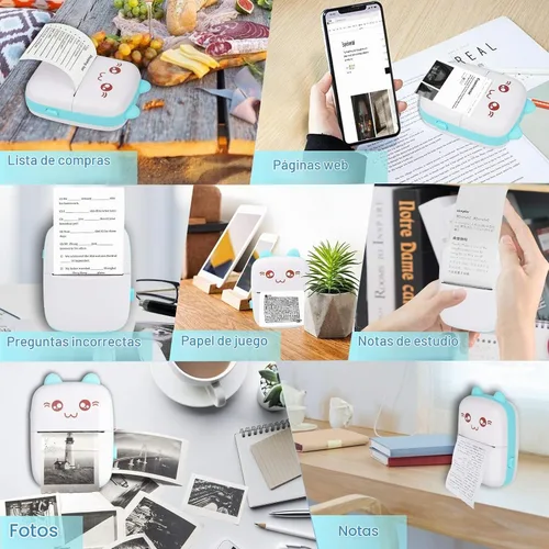 Vista 3 de Impresora portátil, mini impresora térmica inalámbrica Bluetooth de bolsillo con 6 rollos de papel de impresión para teléfono inteligente Android