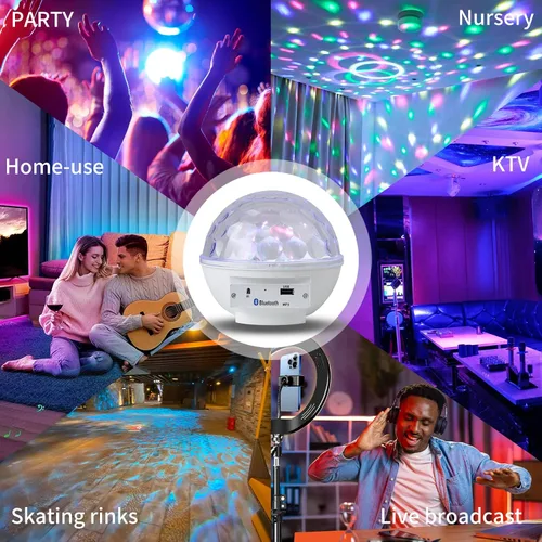 Vista 5 de Luces de Bola de Discoteca RGB LED Giratorias para Fiestas y Escenarios, Decoración de Halloween, con Control Remoto, Cine en Casa para Adultos