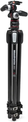 Vista 4 de Manfrotto Kit Trípode de 3 secciones, trípode para cámara con cabezal de 3 vías en aluminio con sistema de liberación rápida de movimiento, kit