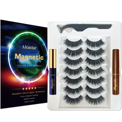 Vista 5 de Alcastar - Pestañas magnéticas con kit de delineador de ojos, pestañas magnéticas naturales, a prueba de agua, reutilizables, de larga duración