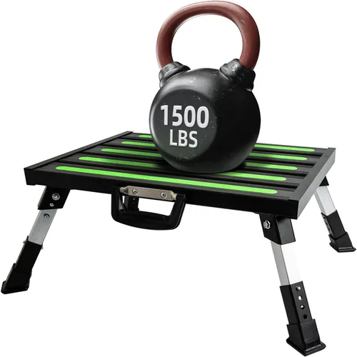 Vista 10 de Escalones de aluminio para caravana, taburete plegable ajustable de 4 niveles con patas de goma antideslizantes, plataforma de tira fluorescente