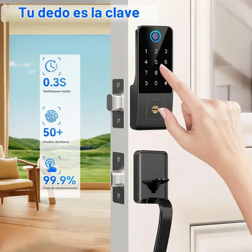 Vista 3 de Cerradura inteligente de puerta de huellas dactilares con teclado, cerrojo de entrada sin llave para puerta delantera, cerraduras inteligentes