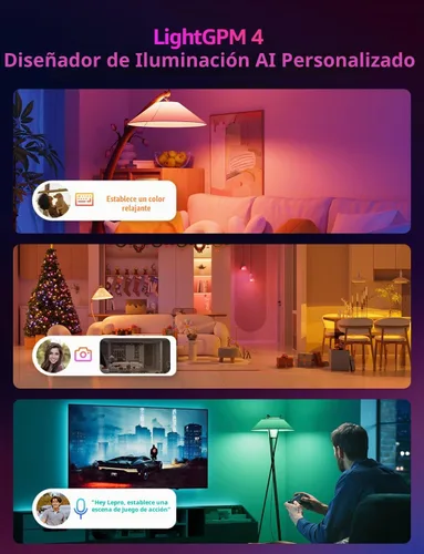 Vista 2 de Bombillas inteligentes LED BR2 AI de Lepro - Iluminación generada por IA, LightGPM 4 con LLM, sincronización de música LightBeats, control de voz a
