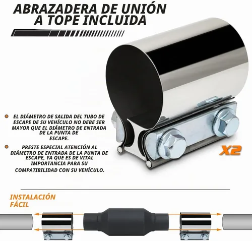 Vista 7 de M-AUTO Entrada y salida de 2.25 pulgadas, silenciador universal de 12 pulgadas de longitud, conjunto de silenciador de escape de acero inoxidable