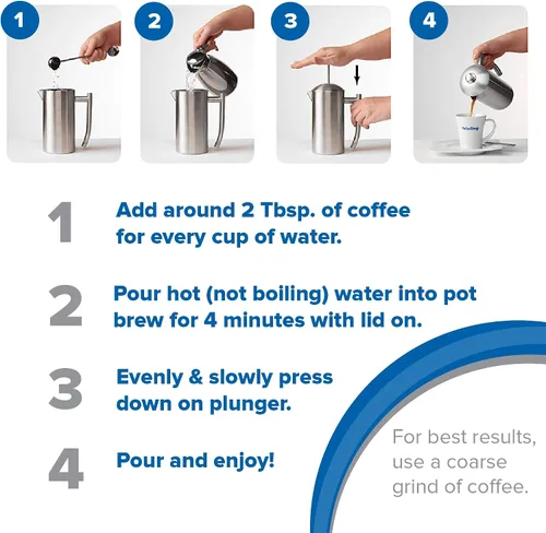 Vista 7 de Cafetera de prensa francesa Frieling - 23 oz, acero inoxidable de doble pared pulido - Prensa francesa aislada para acampar - Cafetera de café
