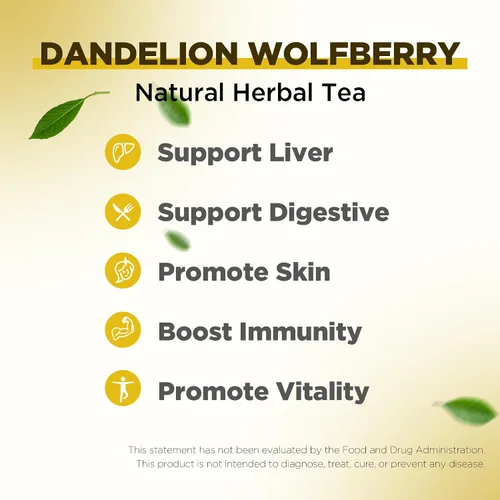 Vista 6 de Aromlife Té Wolfberry de diente de león, 42 bolsitas de té con raíz de diente de león, bayas de Goji, cardo mariano y crisantemo, envuelto