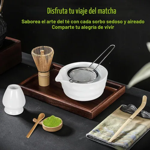 Vista 2 de Juego de batidor de matcha con cuenco matcha, batidor de bambú matcha, cuchara, tamizador, soporte para batidor de matcha, regalos únicos