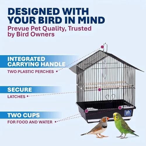 Vista 3 de Prevue Pet Products Parakeet Manor - Jaula para pájaros con asa para el hogar o viajes, color negro