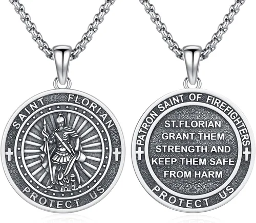 Vista 21 de 925 Sterling Silver Patron Saint Amulet Necklace for Men Women plateado