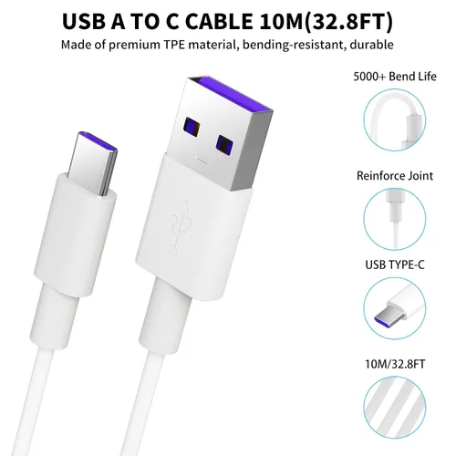 Vista 3 de ACAGET Cable de carga USB a USB-C de 32 pies, cable de extensión de alimentación para Vimtag Mini G3 Xiaomi Smart Camera C400 C500 Pro, cable