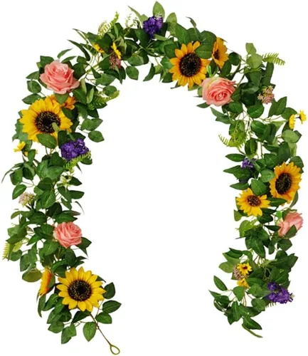Vista 3 de VOSAREA Decoración de arco de boda de vid de girasol DIY, decoraciones de fiesta de ratán, girasoles artificiales