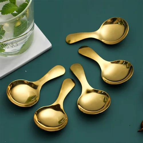 Vista 2 de Juego de 6 cucharas de mango corto, mini cucharas de sal de acero inoxidable para condimentos, postres, té, café, pasteles, azúcar, cuchara