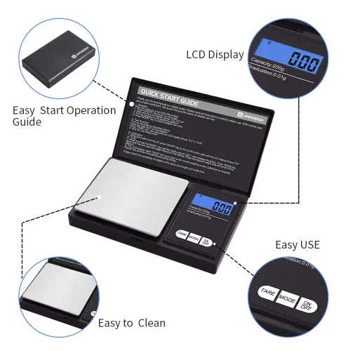 Vista 6 de UNIWIGH - Báscula digital de gramos, báscula de peso gramo y onzas, mini báscula electrónica de bolsillo inteligente Báscula electrónica