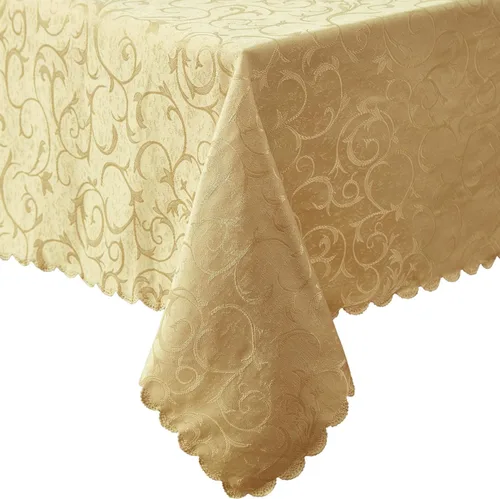 Vista 9 de Newbridge Servilletas de Tela de Damasco Festoneado Portofino para Navidades y Fiestas, Juego de 4, Dorado, Resistente a Arrugas y Manchas, Juego